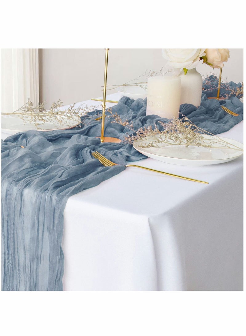 Captaintech 2 Pack Dusty Blue Cheesecloth Table Runners, 10ft Boho Gauze Table Runner Rustic Wedding Cheese Cloths Decor for Bridal Baby Shower Arch Birthday Party Dinner Events Home Decorations - Image 1