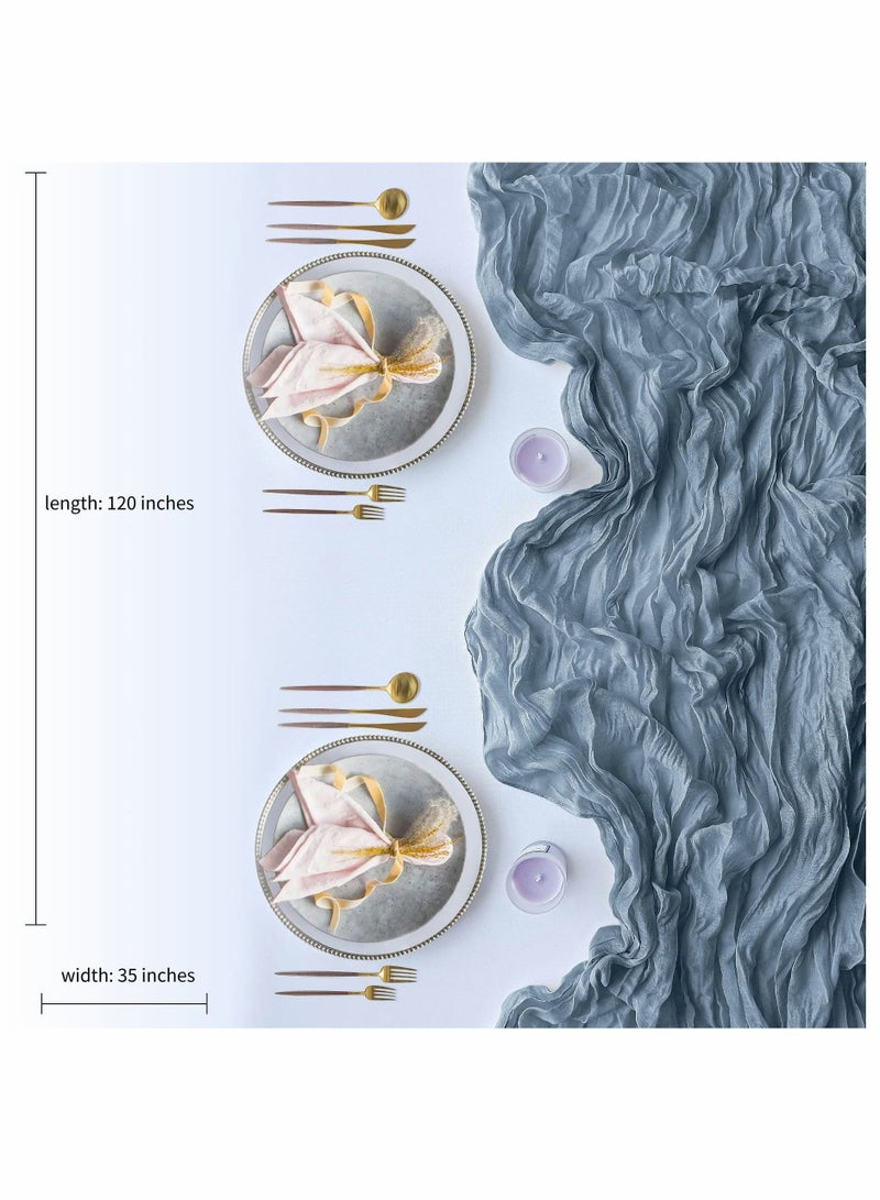 Captaintech 2 Pack Dusty Blue Cheesecloth Table Runners, 10ft Boho Gauze Table Runner Rustic Wedding Cheese Cloths Decor for Bridal Baby Shower Arch Birthday Party Dinner Events Home Decorations - Image 3