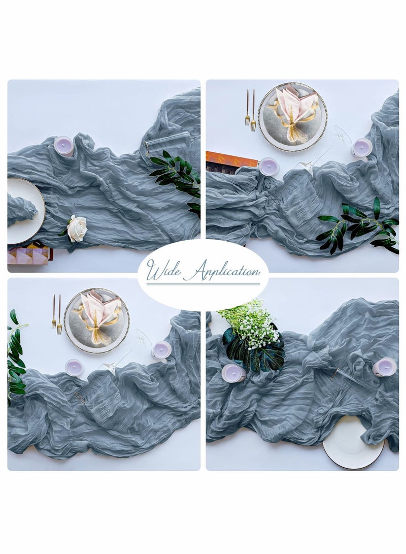 Captaintech 2 Pack Dusty Blue Cheesecloth Table Runners, 10ft Boho Gauze Table Runner Rustic Wedding Cheese Cloths Decor for Bridal Baby Shower Arch Birthday Party Dinner Events Home Decorations - Image 4