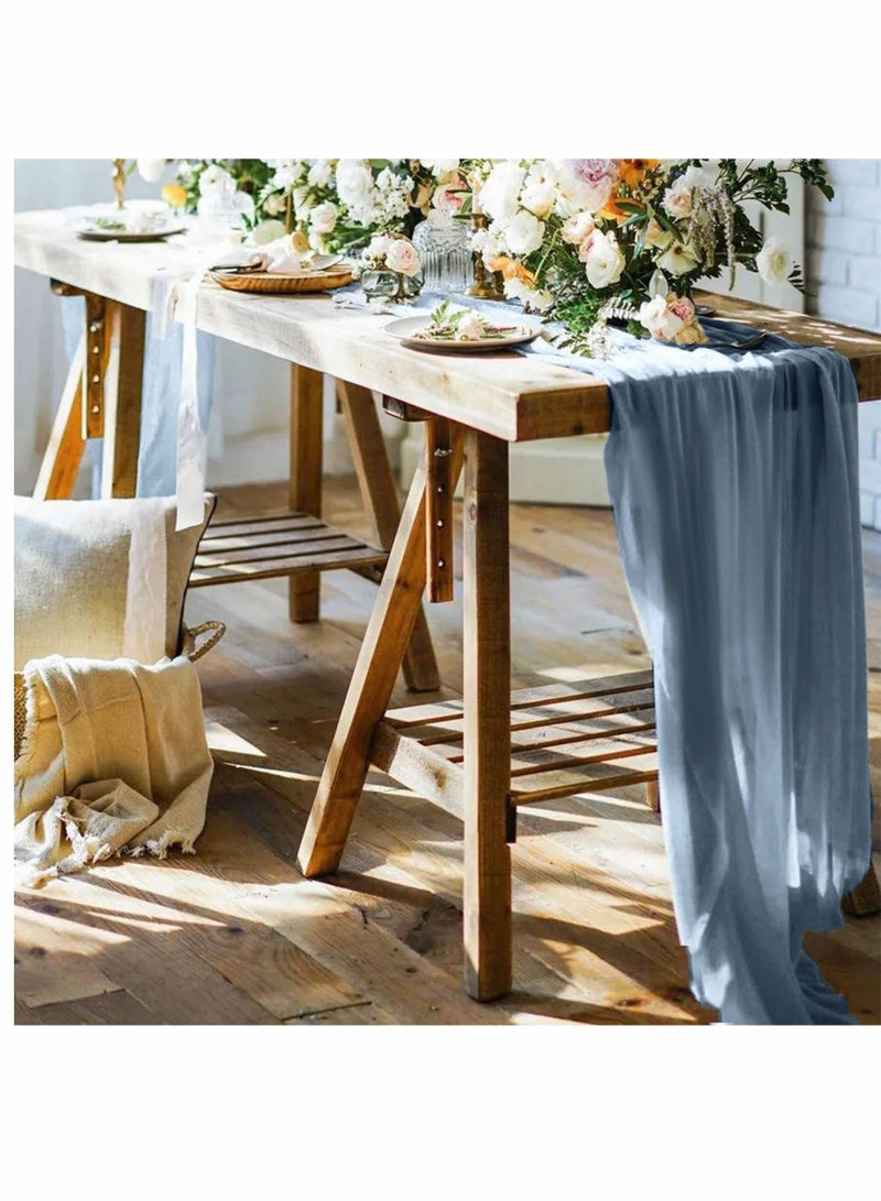 Captaintech 2 Pack Dusty Blue Cheesecloth Table Runners, 10ft Boho Gauze Table Runner Rustic Wedding Cheese Cloths Decor for Bridal Baby Shower Arch Birthday Party Dinner Events Home Decorations - Image 5