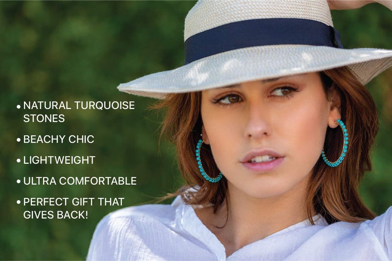 Benevolence LA Beaded Hoop Earrings, Turquoise Earrings for Women, Western Earrings Natural Stone Travel Accessories, Mothers Day Gifts for Mom, Daughter, Girlfriend - Image 3