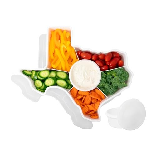 KOLORAE Texas Serving Tray - 6 Compartment Texas Snack Tray w/Dressing Cup. Great for Entertaining. Veggie Tray. Fruit Tray. Snack Tray. Entertaining Platter. Party Serving Platter, Large, White - Image 1