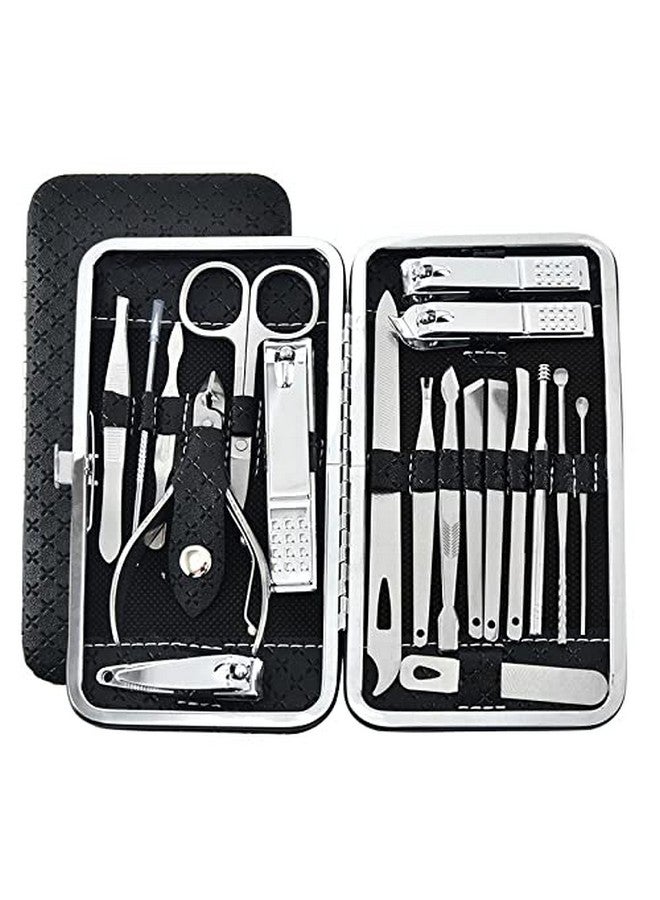 DOCOSS 19 In 1 Stainless Steel Manicure & Pedicure Kit For Men And Women Includes A Nail Cutter And Filer, Acne Needle, With Leather Case - Image 1