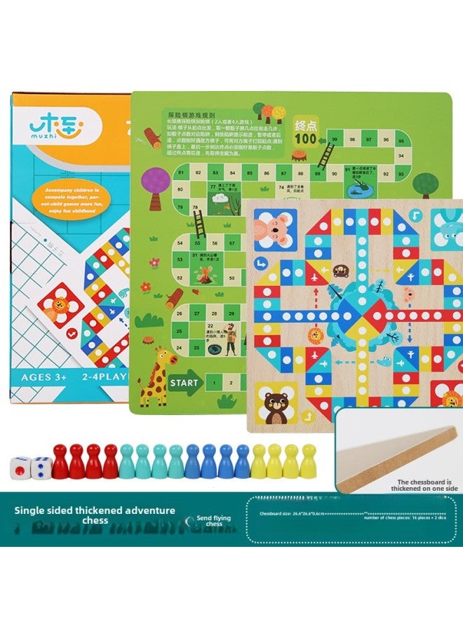 Multi-functional One-in-one Game Board Flight Chess Checkers Backgammon Fighting Beast Chess Class Encyclopedia Children's Educational Toys-Colour:Single-sided Thickened Flying Chess + Adventure Chess - Image 1