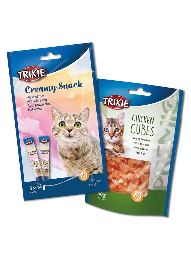 تريكسي مجموعة مكافآت القطط من وجبة السمك الأبيض الكريمي ومكعبات الدجاج الفاخرة، مكافآت غنية بالعناصر الغذائية للقطط، مناسبة لجميع السلالات - (عبوة من قطعتين) - Image 1