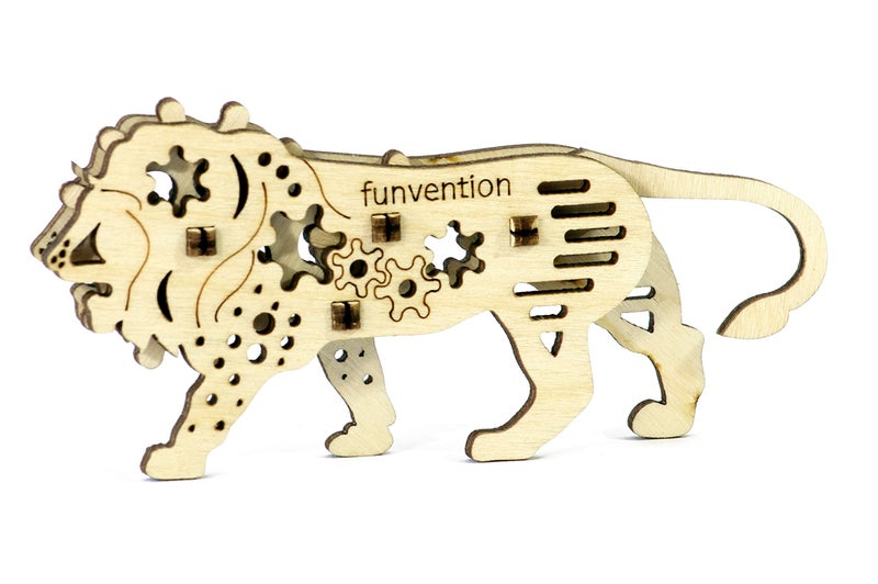 Funvention Engineered Jungle Wood Fun Fidgets DIY Miniature Mechanical Lion, Unicorn, Dino and Butterfly Models STEM Learning 3D Puzzle Kit -Set of 4 - Image 4