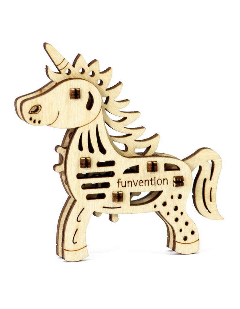 Funvention Engineered Jungle Wood Fun Fidgets DIY Miniature Mechanical Lion, Unicorn, Dino and Butterfly Models STEM Learning 3D Puzzle Kit -Set of 4 - Image 5