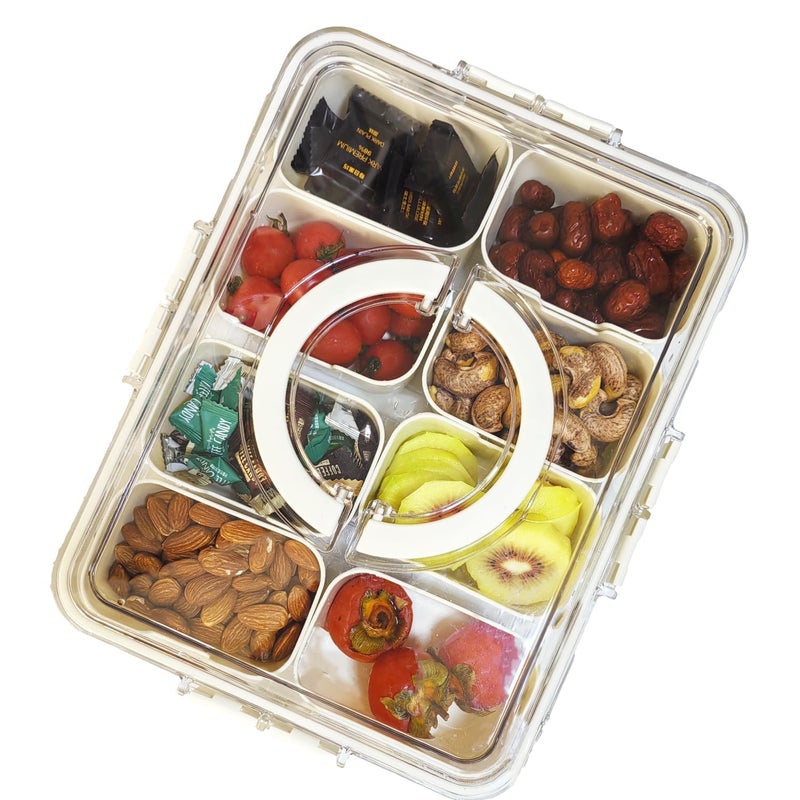 ZEENING Divided Clear Snackle Box Container Serving Tray with Lid Handle Charcuterie Board Container Storage Organizer for Fruit Candy Veggie Nuts Snacks Perfect for Party Travel Picnic