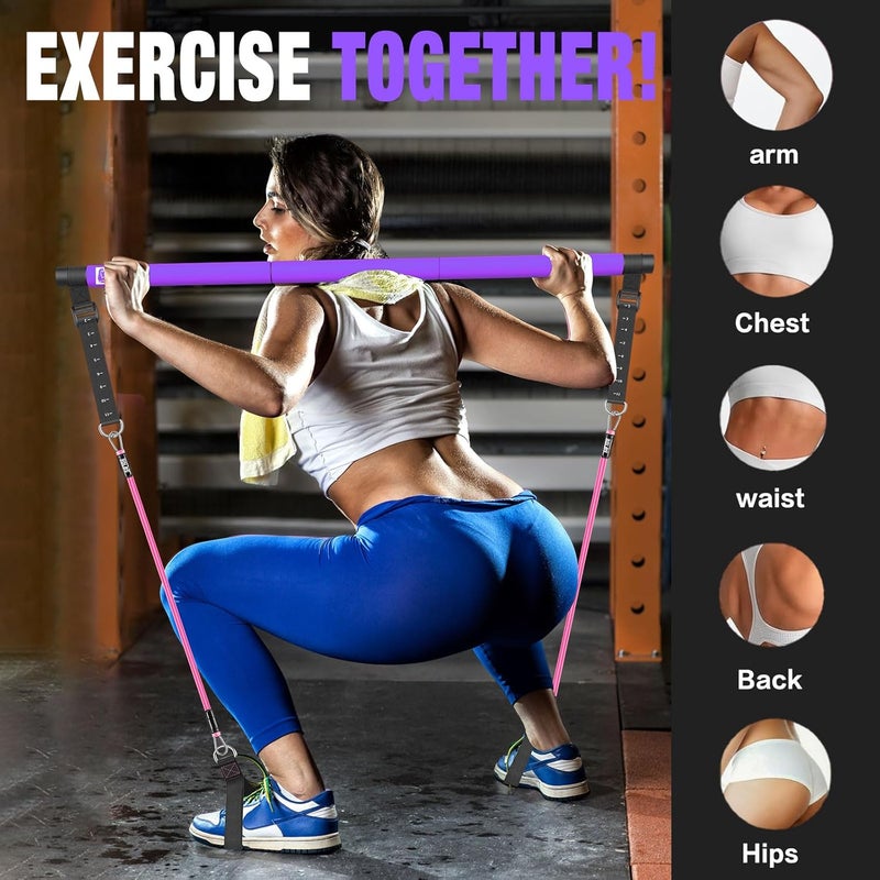 Bbtops Pilates Bar Kit with Resistance Bands,Pilates Bar with Stackable Bands Workout Equipment for Legs,Hip,Waist and Arm,Exercise Fitness Equipment for Women & Men Home Gym Yoga Pilates - Image 3