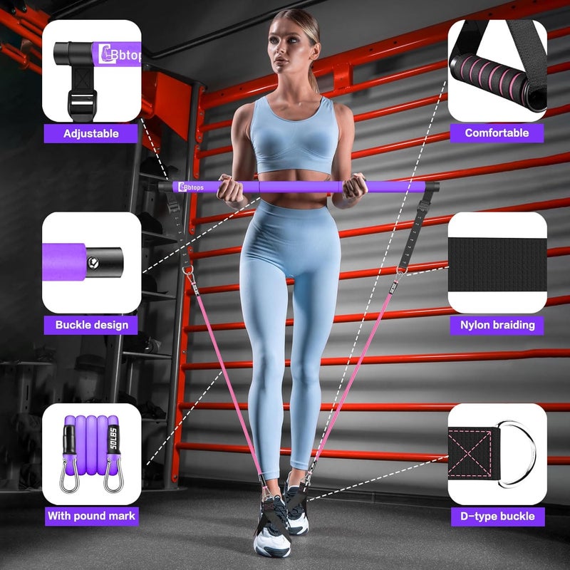 Bbtops Pilates Bar Kit with Resistance Bands,Pilates Bar with Stackable Bands Workout Equipment for Legs,Hip,Waist and Arm,Exercise Fitness Equipment for Women & Men Home Gym Yoga Pilates - Image 5