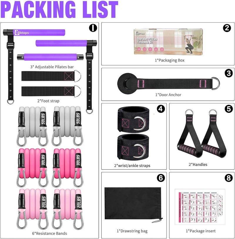 Bbtops Pilates Bar Kit with Resistance Bands,Pilates Bar with Stackable Bands Workout Equipment for Legs,Hip,Waist and Arm,Exercise Fitness Equipment for Women & Men Home Gym Yoga Pilates - Image 2
