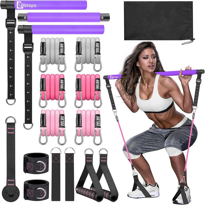 Bbtops Pilates Bar Kit with Resistance Bands,Pilates Bar with Stackable Bands Workout Equipment for Legs,Hip,Waist and Arm,Exercise Fitness Equipment for Women & Men Home Gym Yoga Pilates - Image 1