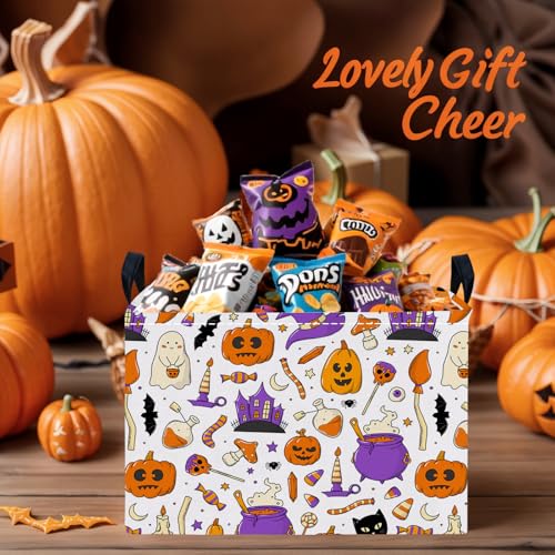NIETEIN Large Halloween Themed Candy Gift Storage Basket for Kids Foldable Baby Pumpkin Bat Wizard Hat Bin Girls Personalized Decor Purple Graffiti - Image 3