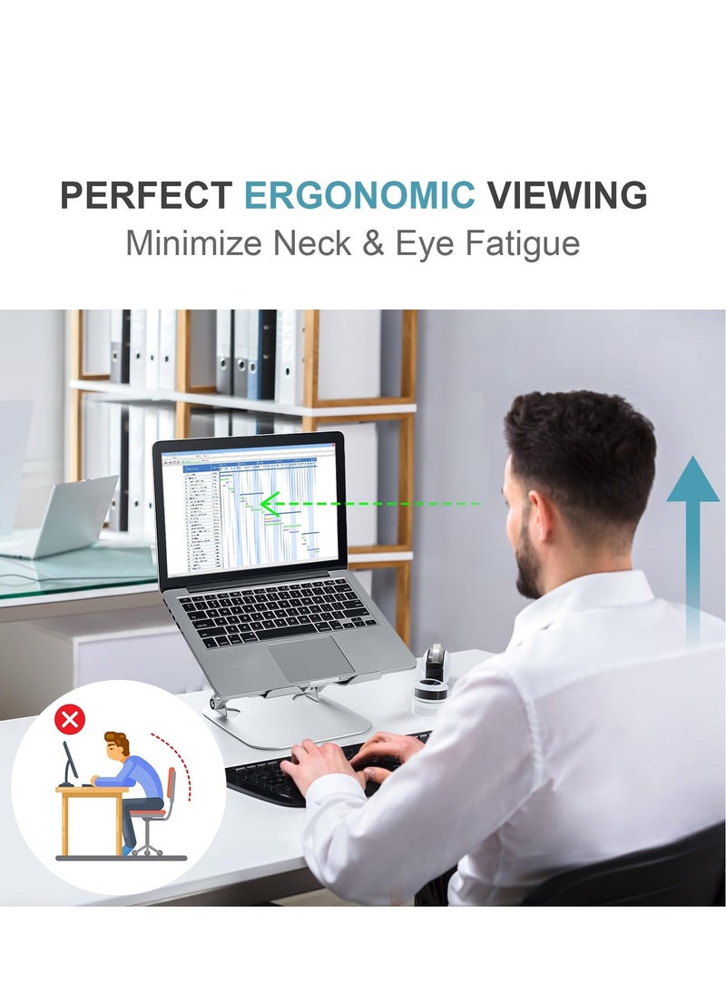 Laptop Cooling Stand with 3 Speed Fan 360° Rotation Adjustable Height Laptop Cooling Pad with Heat-Vent Aluminum Ergonomic Foldable Cooling Pad for MacBook Air Pro and All 10-15.6'' Notebook Silver  - Image 5