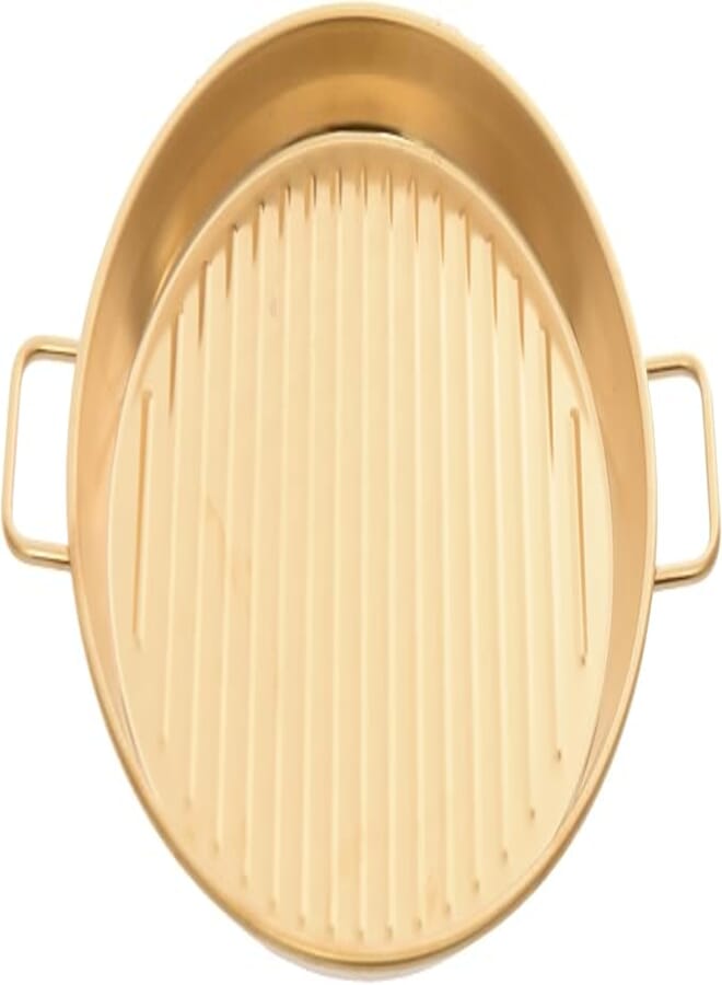 Rocky 24 cm Ribbed Golden Tray with Handles-T-1348