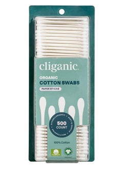 Cliganic Organic Cotton Swabs (500 Count), 100% Pure Natural Cotton, Chlorine-Free Hypoallergenic, Soft, Gentle & Absorbent Buds  - Image 1