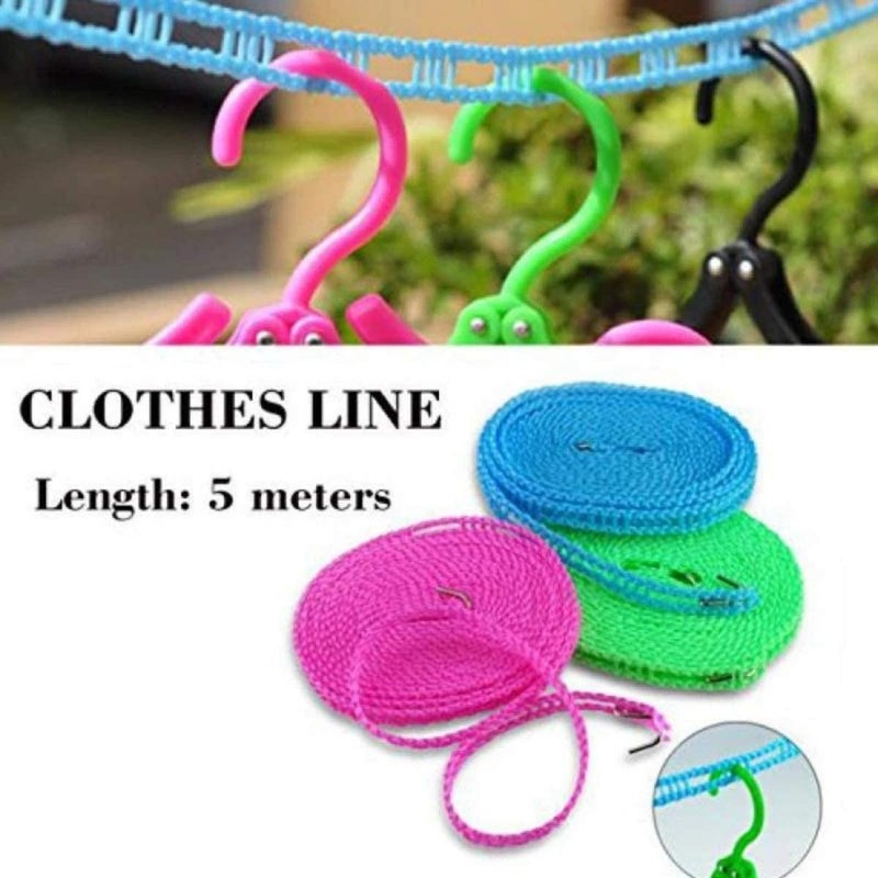 Clickswift Windproof AntiSlip Clothes Washing Line Drying Nylon Rope with HooksNylon Clothesline Rope Cloth Drying RopeRope for Cloth Drying 5 Meter Multicolor 2 - Image 2