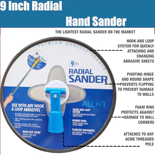Tonmp 9 Inch Radial Hand Sander 9 Hook and loop Hand Drywall Sander for Wall Cleaning and Polishing - Image 3
