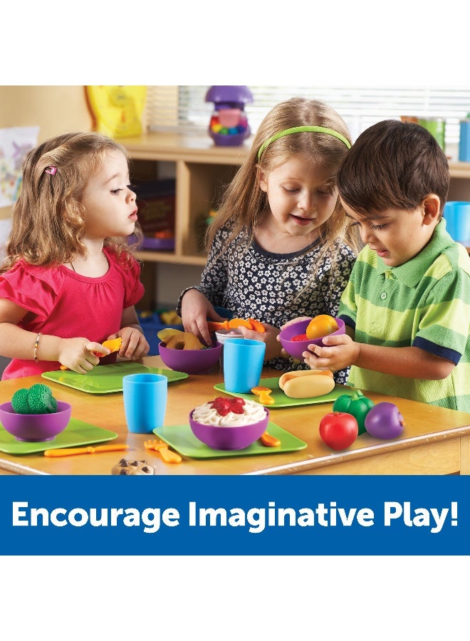 ليرننج ريسورسز مجموعة طعام نيو سبراوتس للفصول الدراسية من ليرنينج ريسورسز، مكونة من 100 قطعة طعام تظاهري، مصنوعة من البلاستيك الناعم والسميك، لعبة لعب أدوار خيالية، تنمي المهارات اللغوية والاجتماعية المبكرة، للأعمار من سنتين فما فوق - Image 2