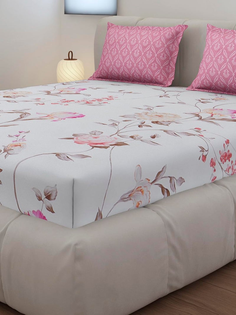 Monte Carlo Pink Printed King Size 130 GSM 1 Fitted Bedsheet with 2 Pillow Cover - Image 4