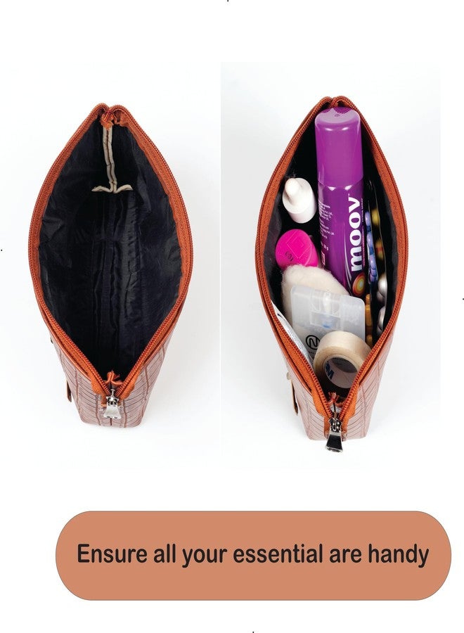 Aica Personalized Name & Charm Cosmetic Pouch Bag for Women| Makeup Toiletry Medicine Pouch Bag Organizer Box for Women| Customized Gifts for Women Wife| Multipurpose Travel Pouch (TanBrown) - Image 5