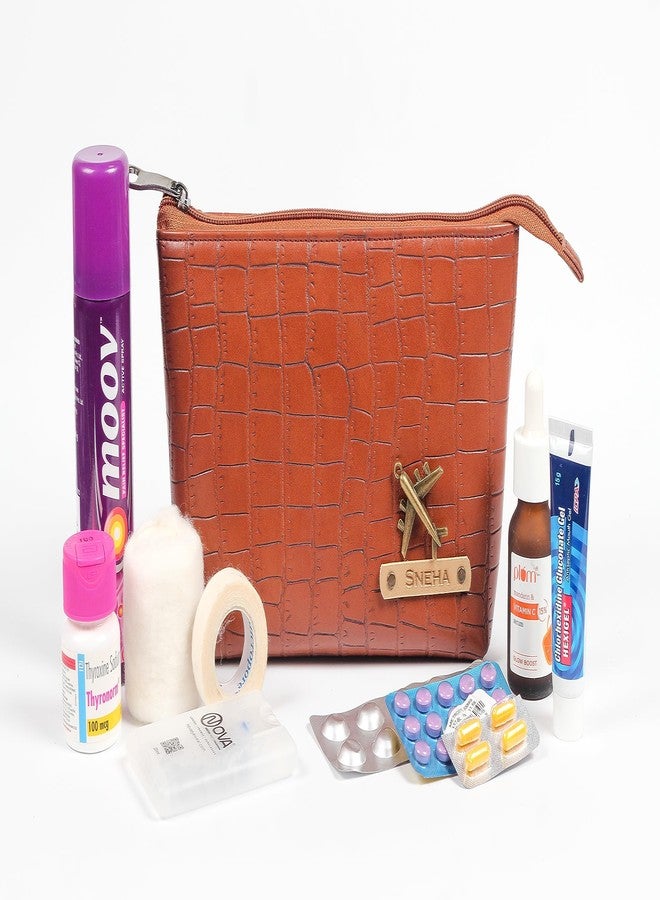 Aica Personalized Name & Charm Cosmetic Pouch Bag for Women| Makeup Toiletry Medicine Pouch Bag Organizer Box for Women| Customized Gifts for Women Wife| Multipurpose Travel Pouch (TanBrown) - Image 4