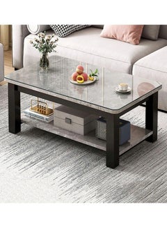 NKX Gray Marble finish with Black Bold Steel Frame and Glass Top 2 Tier Modern Living Room Home Sofa Table  - Image 4