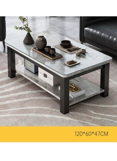 NKX Gray Marble finish with Black Bold Steel Frame and Glass Top 2 Tier Modern Living Room Home Sofa Table  - Image 1