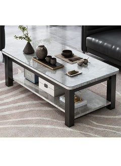 NKX Gray Marble finish with Black Bold Steel Frame and Glass Top 2 Tier Modern Living Room Home Sofa Table  - Image 2