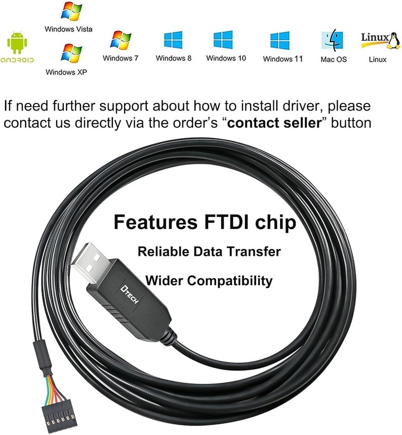 D-tech USB to TTL Serial Cable 3.3V 6 Pin UART Adapter Debug Cord Compatible with Windows 11 10 8 7 Linux MAC OS Genuine FT232RL Chip 6Pin 3v3 Level Signal 2.54mm Dupont Female Header (1M) - Image 2