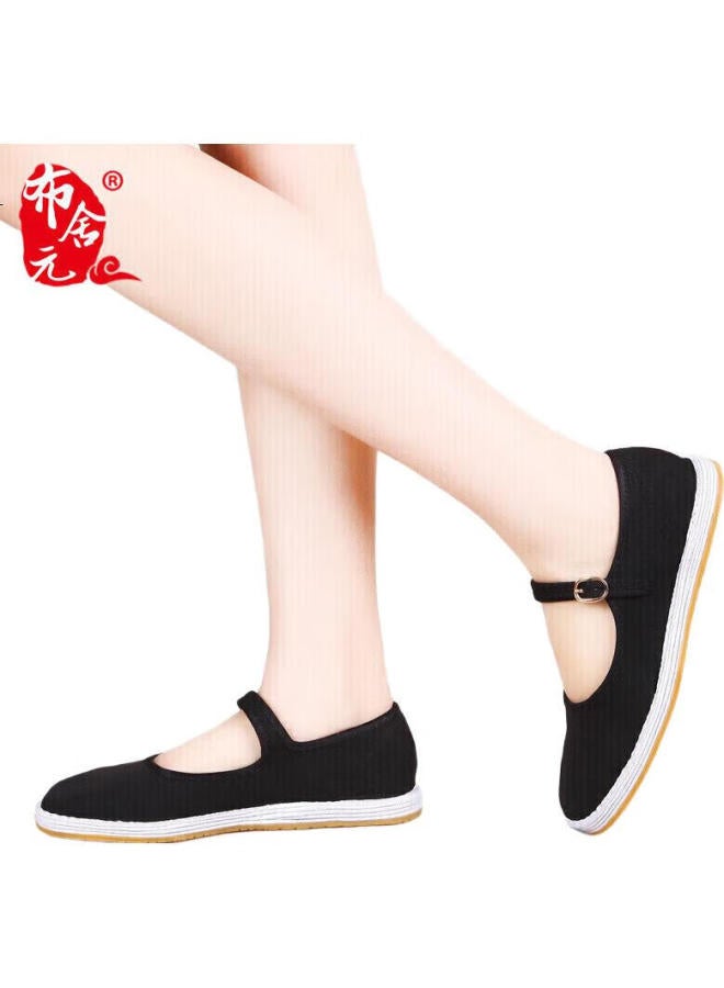 BUSHEYUAN Traditional Breathable Buttoned Old Beijing Cloth Shoes For Women Qiancengdi 91Y-1022A Black Button 39 - Image 1