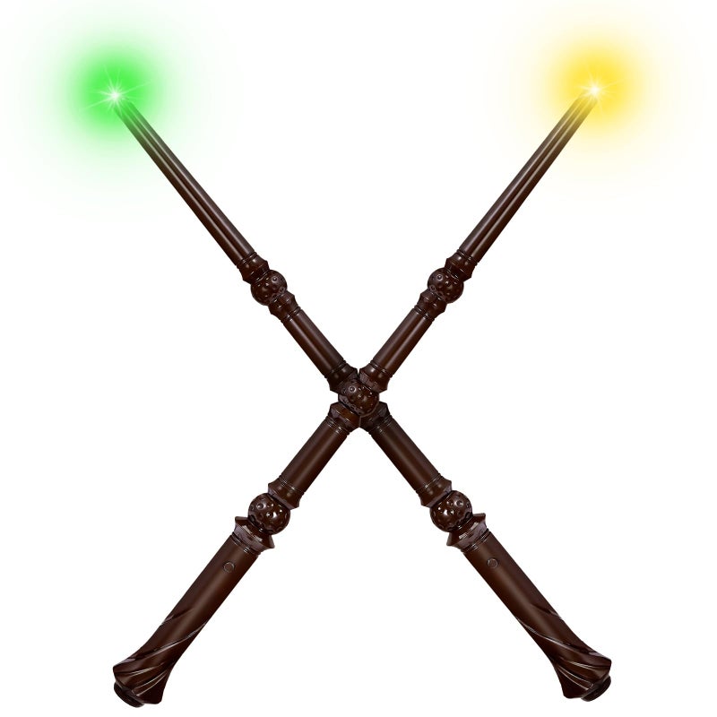 Maikoi Light Up Magic Wizard Wand with Sounds & 4 Color Lights Illuminating Witch Toys for Kids Cosplay Party Birthday Gift, Brown, 2PCS - Image 1