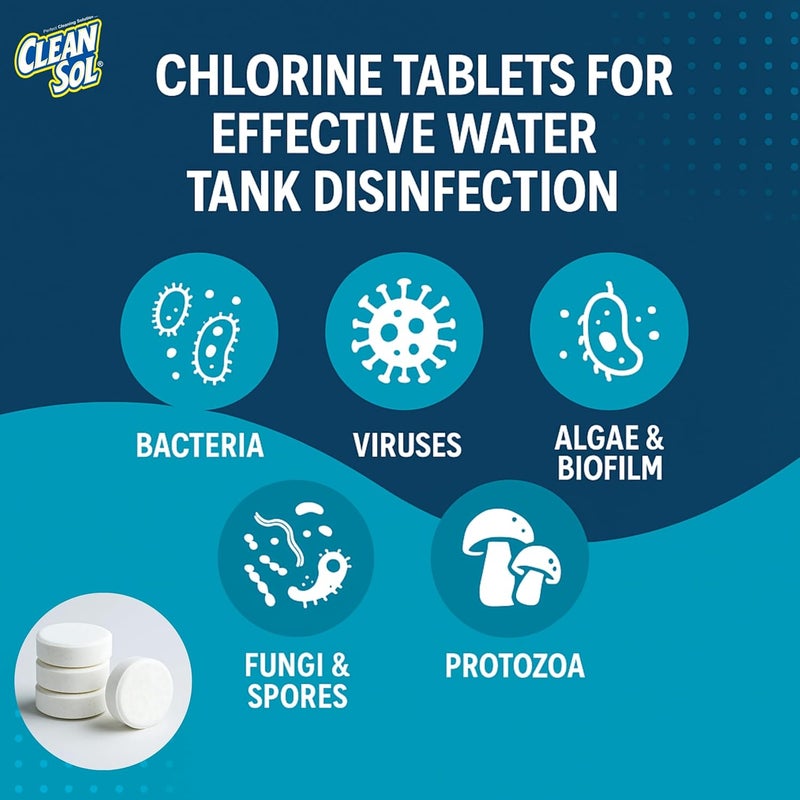 Cleansol Chlorine Tablets for Water Tank Disinfection – 5g Each (Pack of 30) | 1 Tablet Treats 500 litres | Kills Germs & Controls Odour | Ideal for Overhead & Underground Water Tanks - Image 4
