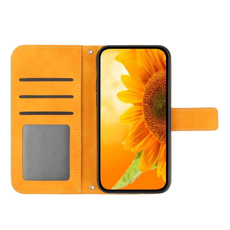 HuHa Case Cover For Infinix Hot 12 Skin Feel Sun Flower Pattern Flip Leather Phone Case with Lanyard(Yellow) - Image 3
