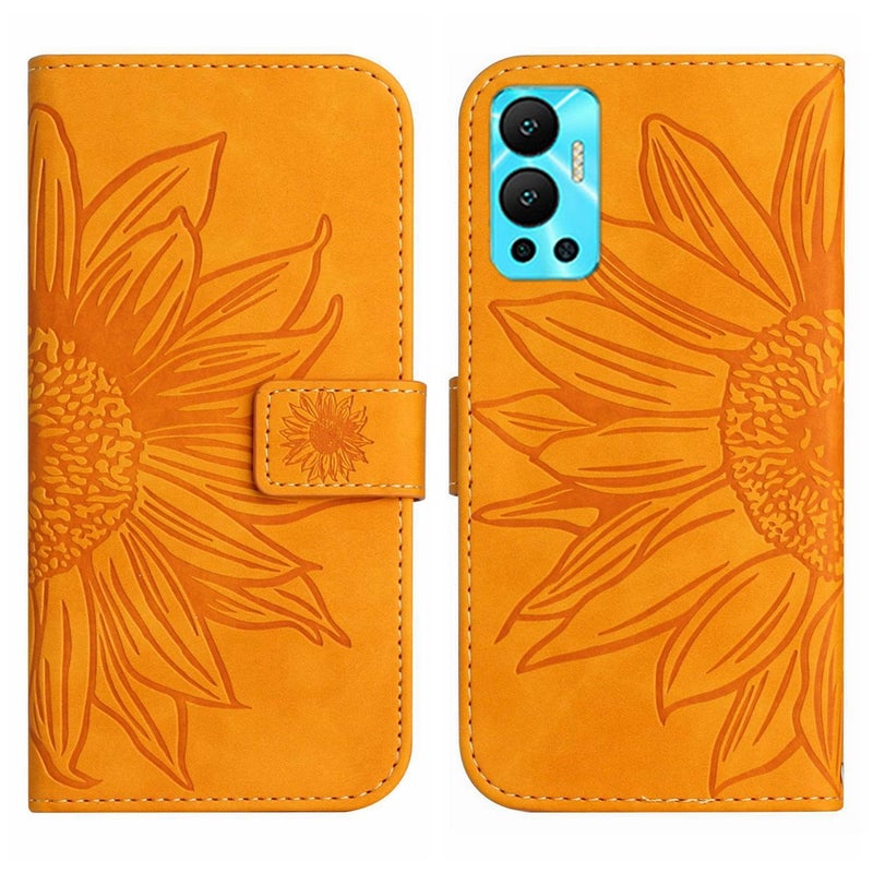 HuHa Case Cover For Infinix Hot 12 Skin Feel Sun Flower Pattern Flip Leather Phone Case with Lanyard(Yellow) - Image 2