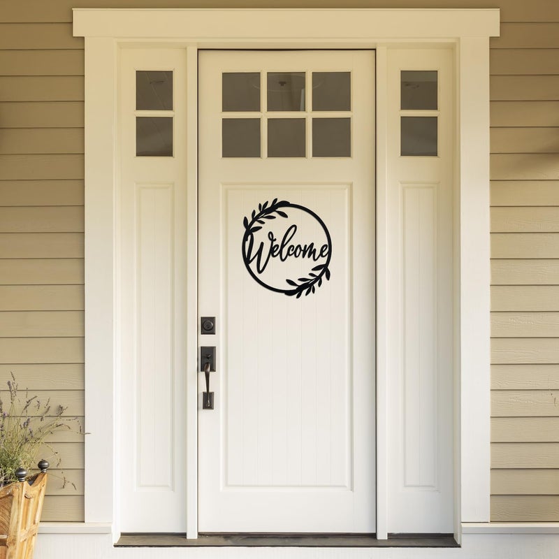 AERLO Metal Welcome Sign for Front Door - Large 13.5 inch Black Wall Decor - Indoor Outdoor Home Decor Perfect for Front Porch, Living Room, and Kitchen (Wreath Style) - Image 3