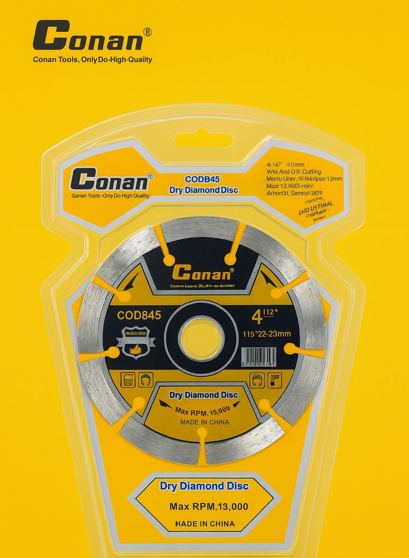 Conan Concrete Cutting Disc – Conan Dry Diamond Cutting Disc 4.5” (115mm) – Model COD845, High-Speed, Wear-Resistant, Ideal for Tiles, Marble & Concrete - Image 1