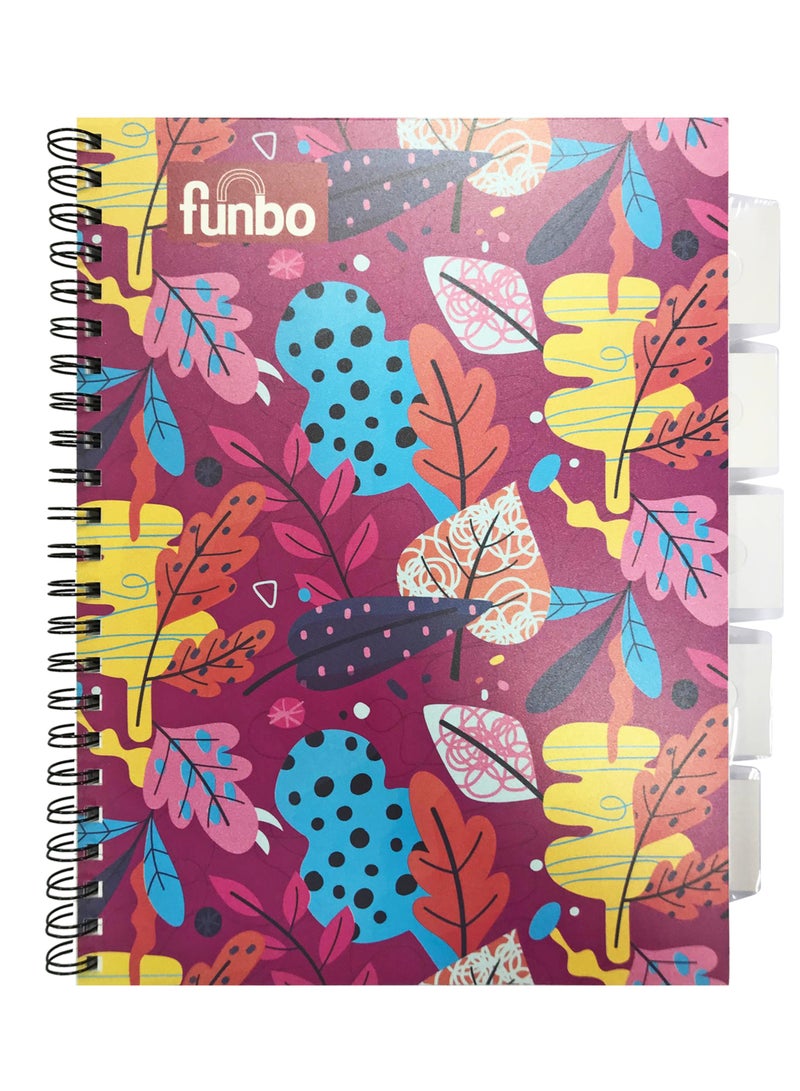 فانبو FUNBO - دفتر ملاحظات مقاس A4، 150 ورقة مع غلاف من البولي بروبيلين ومقسمات لخمسة مواضيع (FloraLeaf) - Image 1