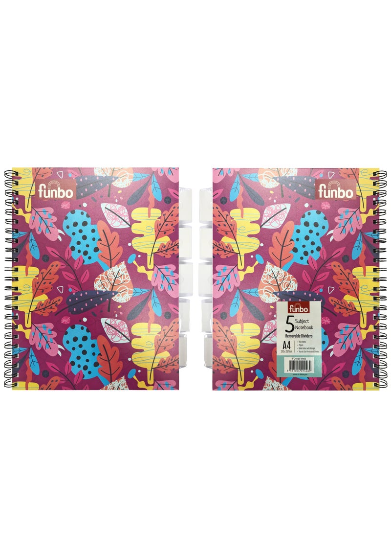 فانبو FUNBO - دفتر ملاحظات مقاس A4، 150 ورقة مع غلاف من البولي بروبيلين ومقسمات لخمسة مواضيع (FloraLeaf) - Image 2
