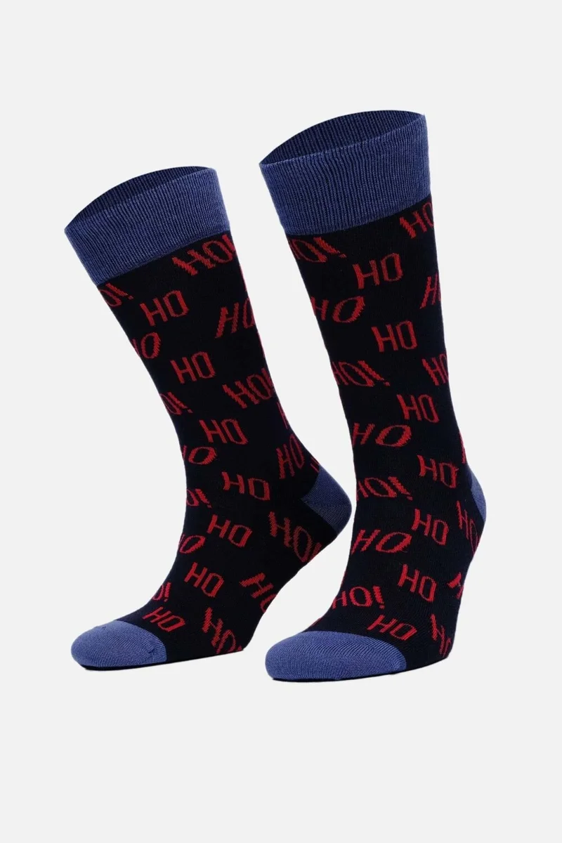 Aytuğ Men's Cotton Single Navy Blue New Year Themed Socks - A-49008-L