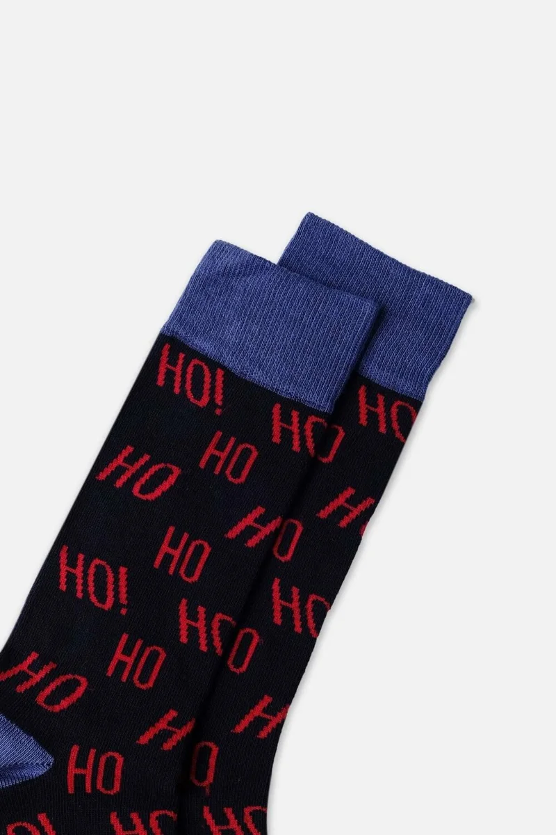 Aytuğ Men's Cotton Single Navy Blue New Year Themed Socks - A-49008-L