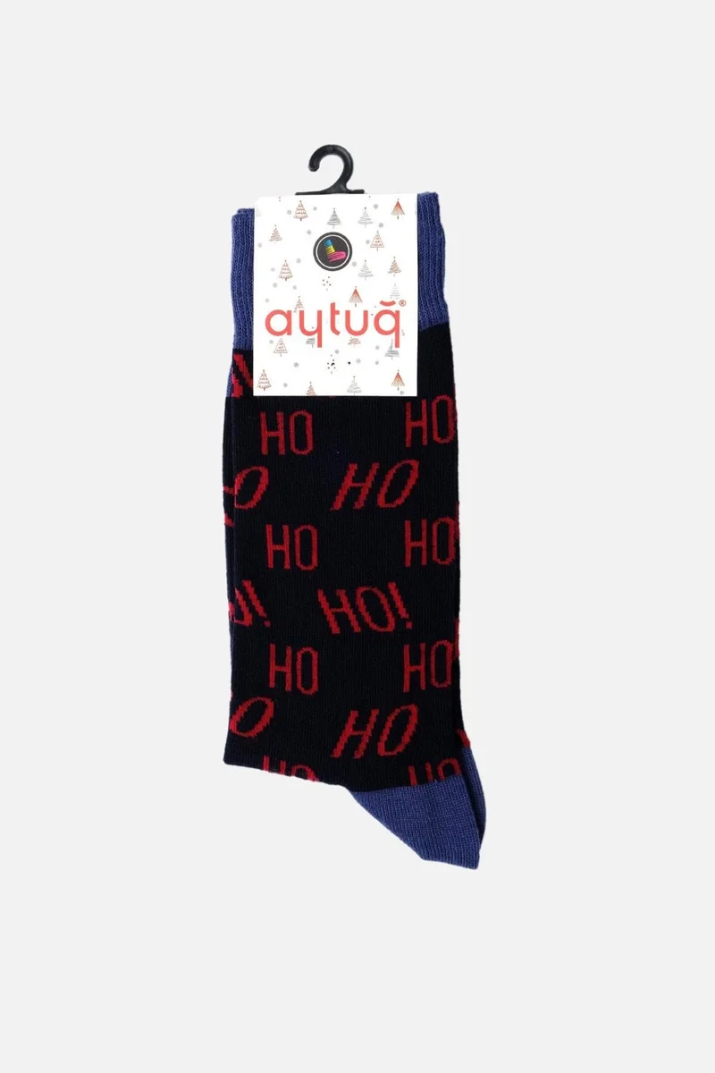 Aytuğ Men's Cotton Single Navy Blue New Year Themed Socks - A-49008-L