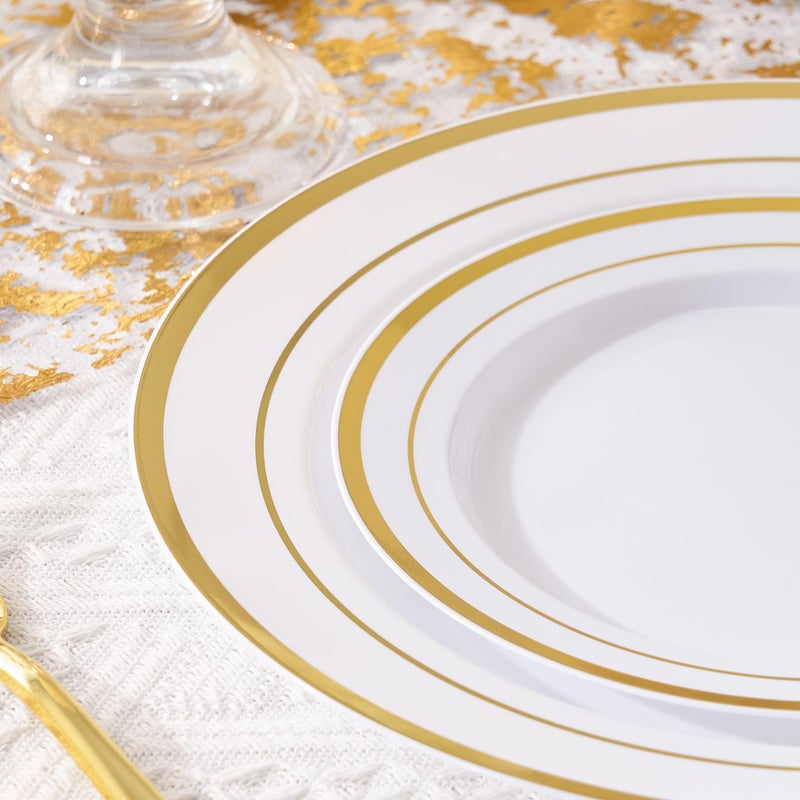 Fijinhom 100PCS Gold Plastic Plates, Disposable Plates with 50PCS 10" Dinner Plates & 50PCS 7" Dessert Plates for 50 Guests, Plastic Party Plates for Wedding, Birthday, Gold - Image 3