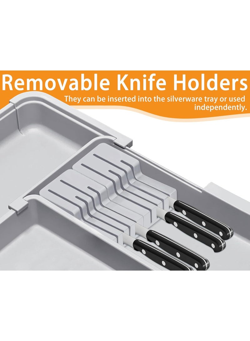 عام منظم درج مطبخ، منظم قابل للتعديل مع حاملين للسكاكين، خالٍ من مادة BPA لحمل أدوات المائدة، تخزين بلاستيكي قابل للتوسيع للملاعق والشوك والسكاكين. - Image 4