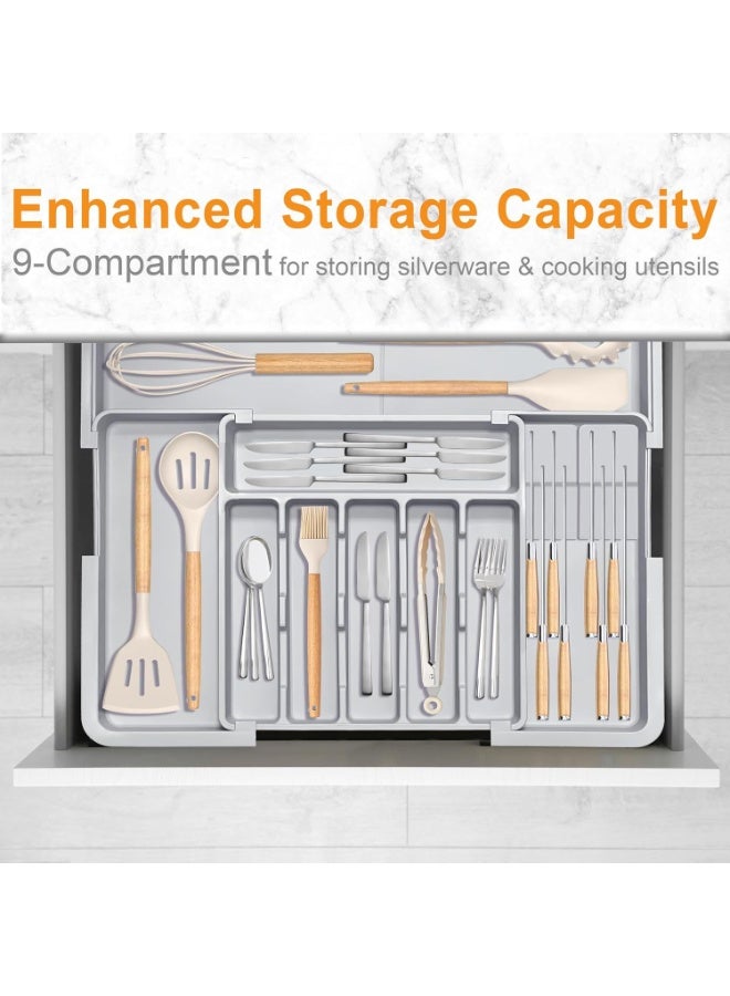 عام منظم درج مطبخ، منظم قابل للتعديل مع حاملين للسكاكين، خالٍ من مادة BPA لحمل أدوات المائدة، تخزين بلاستيكي قابل للتوسيع للملاعق والشوك والسكاكين. - Image 3