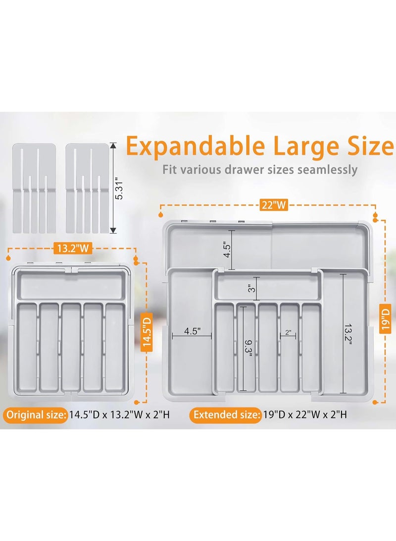 عام منظم درج مطبخ، منظم قابل للتعديل مع حاملين للسكاكين، خالٍ من مادة BPA لحمل أدوات المائدة، تخزين بلاستيكي قابل للتوسيع للملاعق والشوك والسكاكين. - Image 2