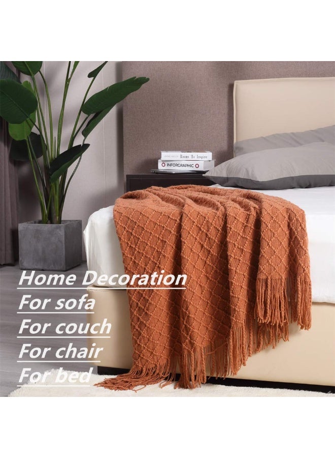 CREVENT Home Farmhouse Decor Rustic Couch Sofa Chair Bed Throw Blanket, Soft Warm Light Weight for Travelling in Spring Summer (50''X60'' Caramel/Rust Burnt Orange) - Image 3