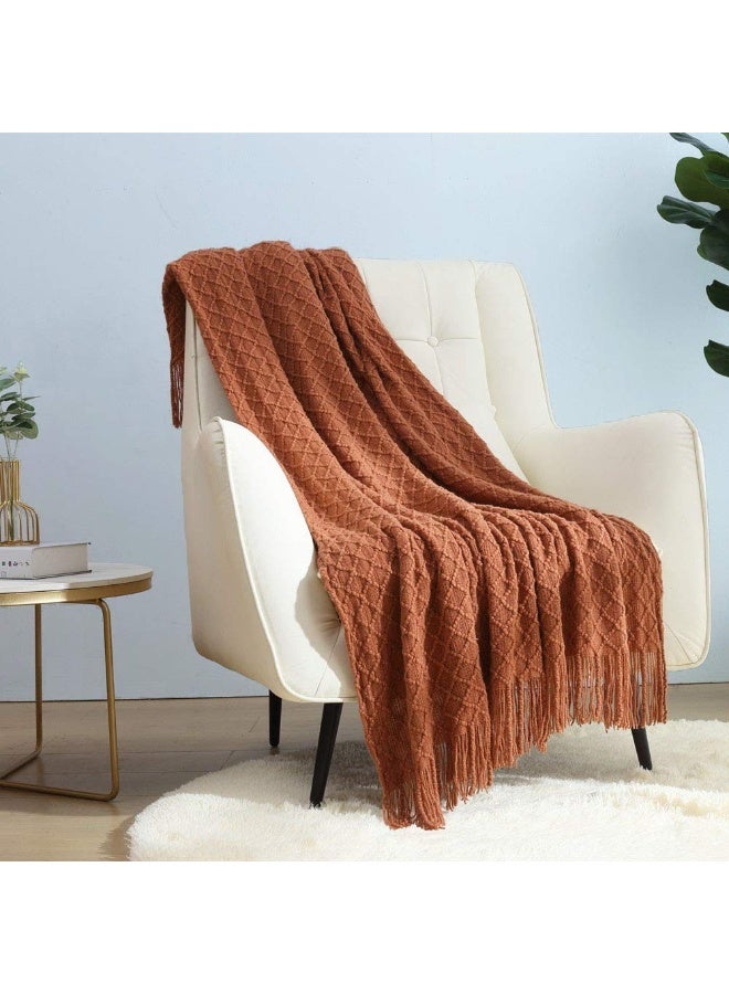 CREVENT Home Farmhouse Decor Rustic Couch Sofa Chair Bed Throw Blanket, Soft Warm Light Weight for Travelling in Spring Summer (50''X60'' Caramel/Rust Burnt Orange) - Image 1