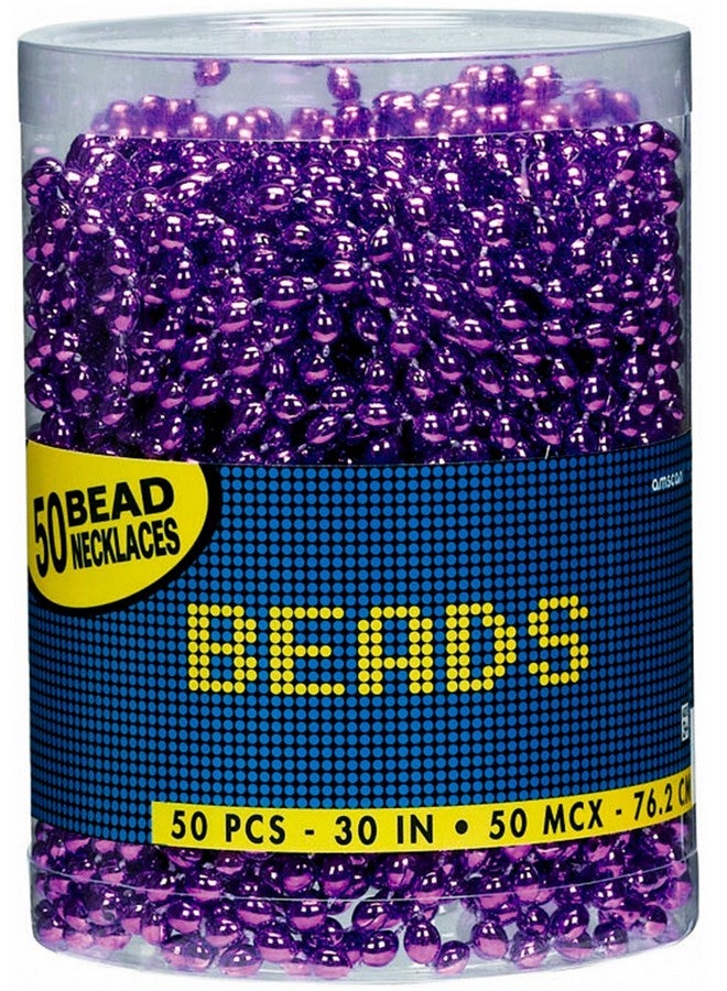 Amscan Oval Bead Party Necklaces 30" Purple 50 Pcs  - Image 1