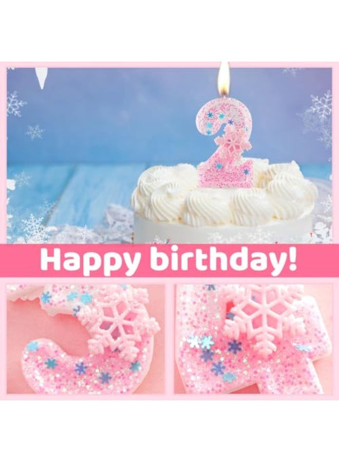 يُسلِّم شموع عيد ميلاد مزينة بزخارف ندفات الثلج الوردية، شموع أرقام مزينة بزخارف ندفات الثلج الوردية، مناسبة لتزيين الكيك، وتزيين الكب كيك، وزينة الحفلات (رقم 1). - Image 4
